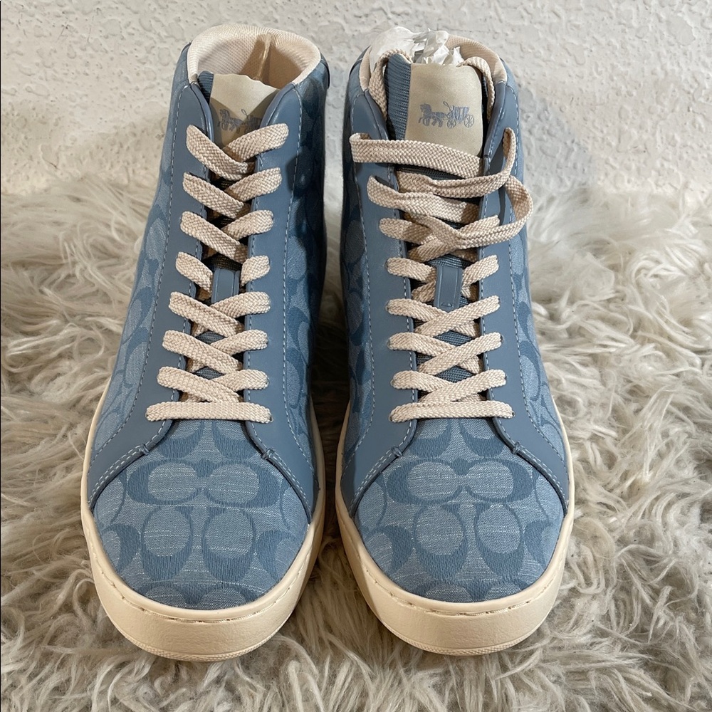 COACH Clip High Top Leather Sneaker Men’s Size 10.5 Cornflower Blue Unisex NEW - Picture 2 of 13